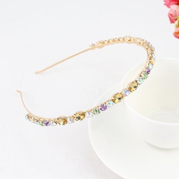 Diadema Barroca Colorida Con PedreríA Aro Para El Cabello Accesorios Para El Cabello De Mujer Nueva Brillante Moda Corona De Flores De Cristal Turbante Para El Cabello Beige-image