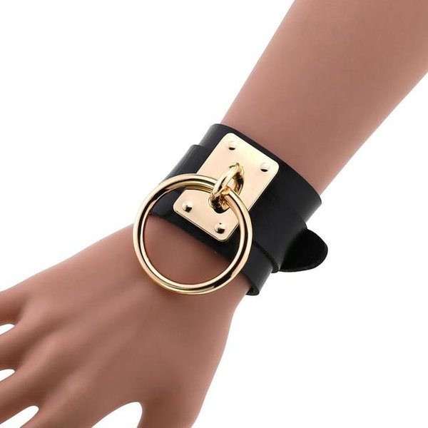 Pulsera De Cuero Negro, Brazalete GóTico, Bar, Pulseras Punk, Brazaletes Para Hombres Y Mujeres, Se Puede Ajustar, JoyeríA Black-image