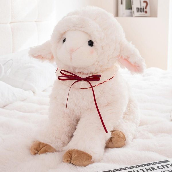 MuñEco De Cordero Oveja Juguete De Peluche Peludo Sentado Tumbado Animal De Pradera Dulce Dibujo Animado Peluche CompañEro Regalo 50Cm-image