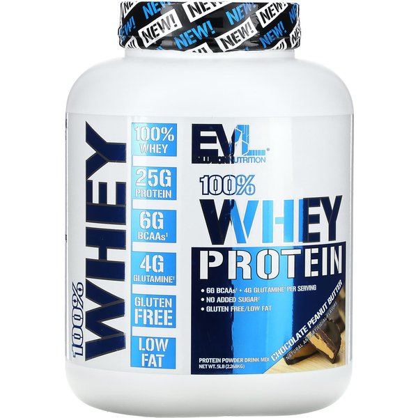 EVLution Nutrition, ProteíNa De Suero 100%, Sabor Mantequilla De Cacahuete Con Chocolate, 5 Libras (2.268 Kg)-image