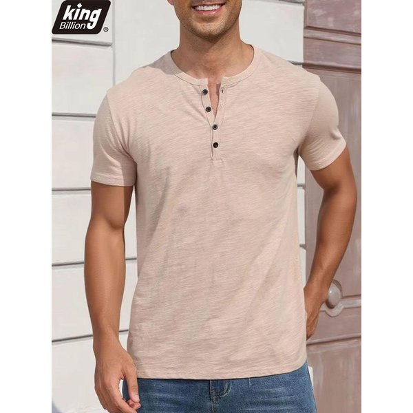 MęSki BawełNiany T-Shirt Modny Design Z Guzikami OddychająCy Jednolity Kolor KróTkoręKawowy Dekolt Henley Dopasowany Wygodny MęSki Casualowy T-Shirt XL Gray-image