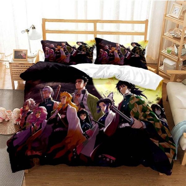 ColeccióN De Ropa De Cama Anime Demon Slayer Ese Dibujos Animados Con Ropa De Cama 200X220 Adolescentes NiñAs Twin Individual Queen King Full Funda NóRdica Colecciones Cot Size 70X133Cm-image