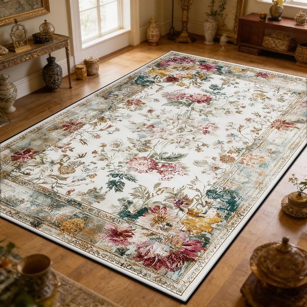 AntypośLizgowy, Zmywalny, Retro, Kwiecisty Dywanik Do Sypialni, Salonu, Wystroju Domu 2.6X3.9Ft(80X120Cm)-image