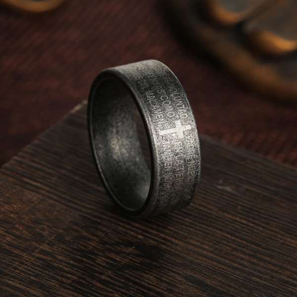 Anillos Vintage De Acero Inoxidable Para Hombre Con VersíCulo BíBlico JesúS Cruz Para Hombre Anillo Religioso De Cruz Cristiana Hombre JoyeríA Amuleto 12 Gray-image