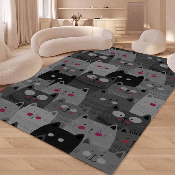 KreskóWkowy Kot Dywanik Mata Dywanik Uroczy Kotek WzóR Dekoracja Domu Mata PodłOgowa Do Salonu Sypialni Dekoracja Salonu 120X160Cm-image