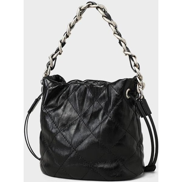 Bolso De Mano Para Mujer, Bolso De Cubo De Verano Con Cuadros De Diamante, Cesta De Verduras, Bolso De Mano De Cuero Para Mujer, Bolso Bandolera Negro-image