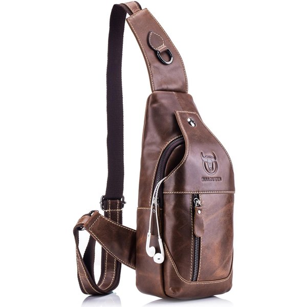 Bolso Bandolera De Cuero Para Hombre, Bolso Bandolera Informal Para El Hombro, Bolso De Viaje Para Senderismo MarróN Oscuro-image