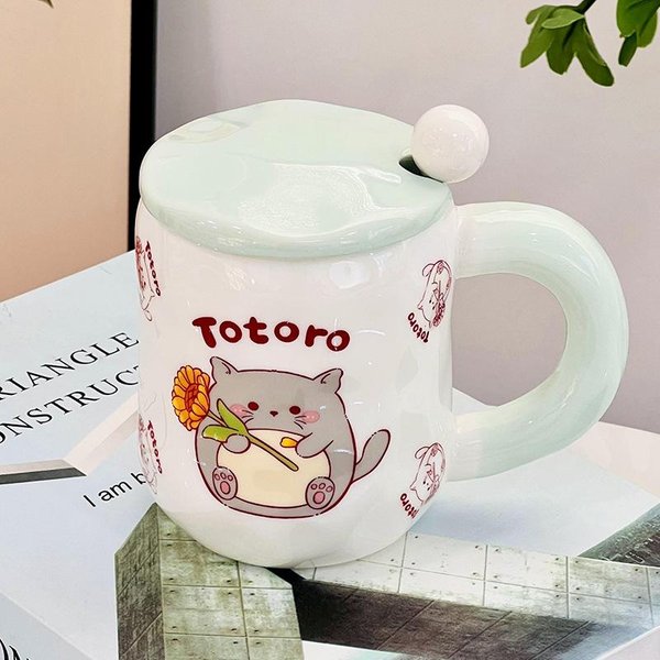 Taza De CeráMica MáGica Linda Divertida De Dibujos Animados Con Tapa De Alto Valor Gran Capacidad Taza Para Pareja De Oficina Traje Para El Hogar 350ML-image