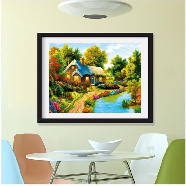 Bordado Pintura Diamante Paisaje Casa Punto De Cruz PatróN Escenario Diamante De ImitacióN Redondo Completo 20X30CM-image