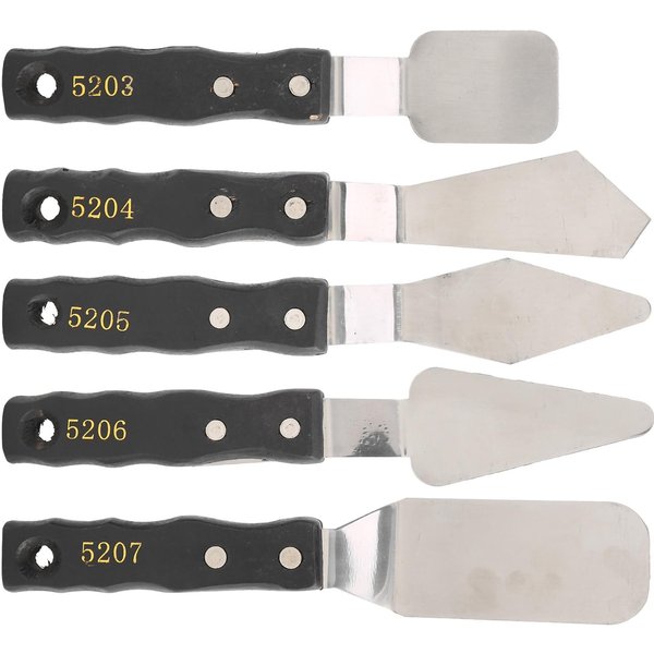 5 Piezas EspáTulas De Paleta Mango De Madera Negra Acero Inoxidable Pintura Al ÓLeo AcríLica Cuchillo De Artista-image
