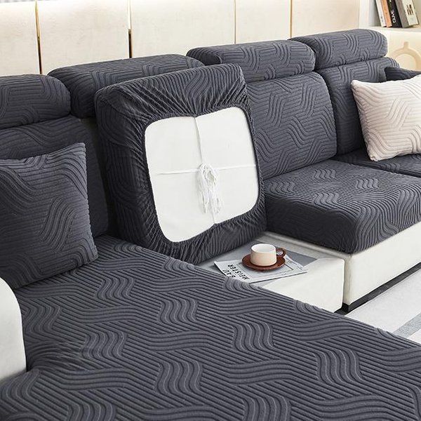 Fundas Para Cojines De Asiento De Sofá De Jacquard, Fundas De Sofá En Forma De L Antisuciedad De Color SóLido EláSticas, Funda De Sofá ExtraíBle Para Oficina En Casa Normal Size (S)-1Pc-image