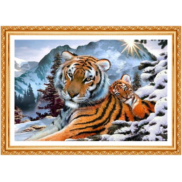 Pintura De Diamantes Bordado Animales Tigre Diy Pintura De Diamantes Redondo Completo Pintura De Diamantes Diamante 20X30CM-image