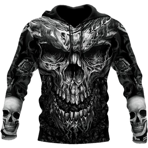 Wiosna Jesień Moda MęSka Casual Bluza Z Kapturem 3D Czaszka Nadruk MężCzyźNi Horror Swetry Bluzy Streetwear Dres Oversized Tops 6XL-image