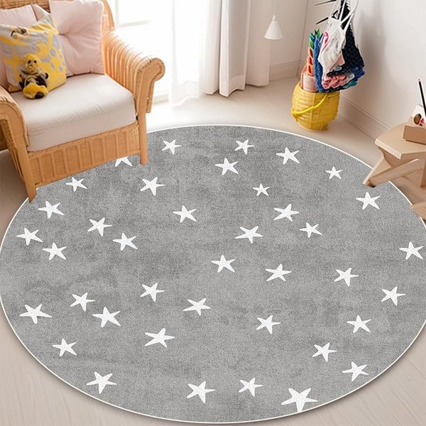 Uroczy OkrąGłY Dywanik KreskóWkowy AntypośLizgowy Zmywalny Dywan MięKka Mata PodłOgowa Do Salonu Strefy Sofy Dekoracji Pokoju DziecięCego 60*60Cm Gray-image