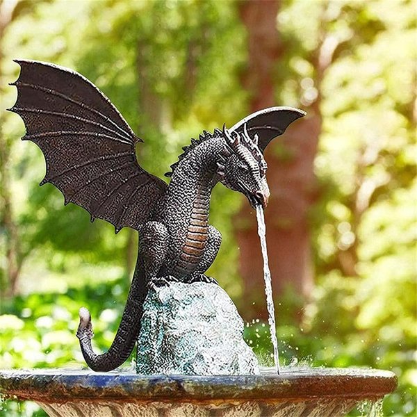 Escultura De La CaracteríStica Del Agua De La Resina Del Ornamento Del DragóN De La Fuente De La Estatua Del DragóN Del JardíN-image