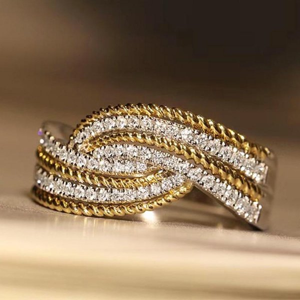Anillo De Banda De Boda Chic De Moda Huitan Para Mujer Con Circonita Brillante Estilo Elegante Bicolor Accesorios Para El Dedo Para Fiesta De Compromiso 8-image