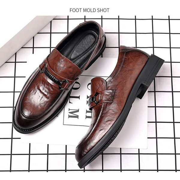 Zapatos De Cuero Para Hombre, Ropa Formal De Negocios, Zapatos Casuales Para Hombre, OtoñO, Nuevos Zapatos De Trabajo BritáNicos, VersióN Coreana De The Foot, Zapatos De Cuero De Moda 45 MarróN-image