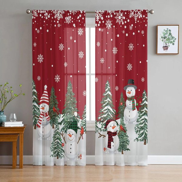 ŚWiąTeczny PłAtek ŚNiegu Niebieska Kurtyna Z WłóCzki Tiulowe ZasłOny Okienne Do Salonu Kuchni Przezroczyste Dekoracje Okienne ZasłOny Woalowe W135 X H115Cm X1&Grommet Top-image
