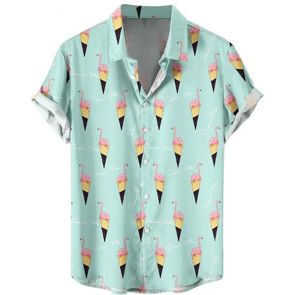 Koszula Hawajska Dla MężCzyzn Letnia Koszulka Z Lodami Koszulka PlażOwa Z KróTkim RęKawem Topy Casual Oryginalny Design Odzież MęSka M White-image