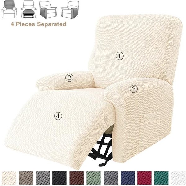 4 Piezas Fundas EláSticas Divididas Para Sofá Reclinable Jacquard Relax Fundas Para SillóN Reclinable Protector Para SillóN Individual Beige-image