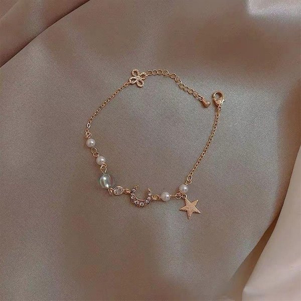 Pulsera Con Colgante De Flor De Cristal Coreano Y Mariposa Con Circonita CúBica Para Mujer, Redonda, Ajustable, Brillante, Con PedreríA, JoyeríA Gris-image