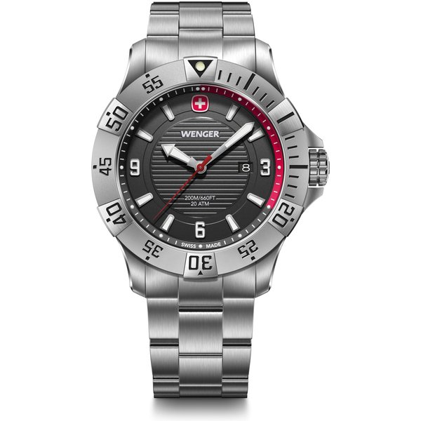 Reloj Wenger Seaforce Cuarzo AnalóGico Caja De Acero Inoxidable Esfera Negra Brazalete De Acero Inoxidable Resistente Al Agua 200M GarantíA De 3 AñOs Regalo Negro Para Hombre-image