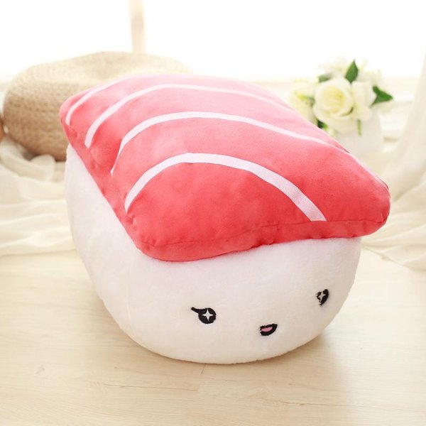 Almohada De Peluche Grande Para Sushi 40X30X35Cm Rellena Cara Linda Peluche De Comida Soporte Lumbar Almohada Para La Cabeza Rellena CojíN Amarillo Rojo Rosa-image