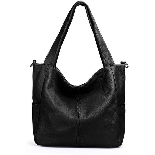 Bolso Tote Nuevo Cuero Suave Cuero Genuino Bolso De Mujer Gran Capacidad Bolso Simple Casual Cuero Vacuno Bolso De Hombro Black-image