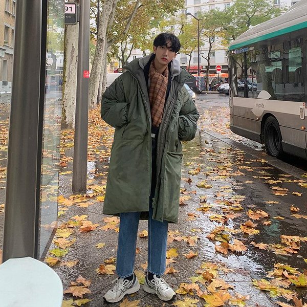 Abrigo De AlgodóN Para Hombre Abrigo De Largo Medio Estilo Coreano Moderno Suelto Grueso Abrigo Y Chaqueta De AlgodóN 2XL Verde-image
