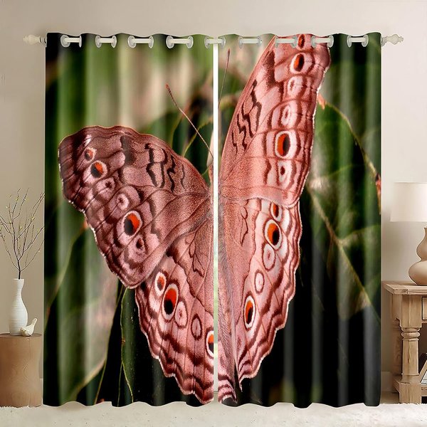 Cortinas De Mariposa De Colores Insecto Simulado Para Sala De Estar Dormitorio Cocina Pasillo DecoracióN Del Hogar Cortinas De Ventana 2 Paneles W60H60(Cm)X2Pcs&Grommet Top-image