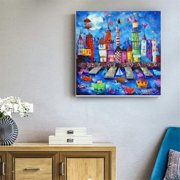Pintura De Diamantes Edificio Mosaico De Diamantes Redondos Completos Bordado De Diamantes EscéNico Rhinestones Imagen 30X30Cm-image