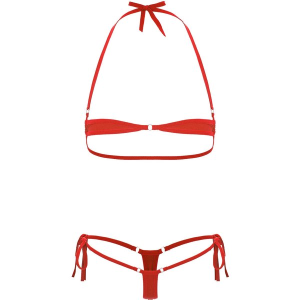 Conjunto De Micro Bikini Halter Sexy Con Cordones Para Mujer, Traje De BañO Tanga De Tiro Bajo Transparente Para Playa, Verano, Fiesta En La Piscina, Traje De BañO De Dos Piezas One Size Rojo-image