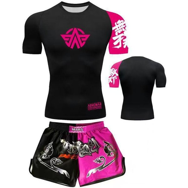 Zestaw Treningowy MMA Uniforma Muay Thai Koszulka Spodnie Sporty Walki Fitness SiłOwnia Trening Kids 3XL Recommended Height 140Cm-image