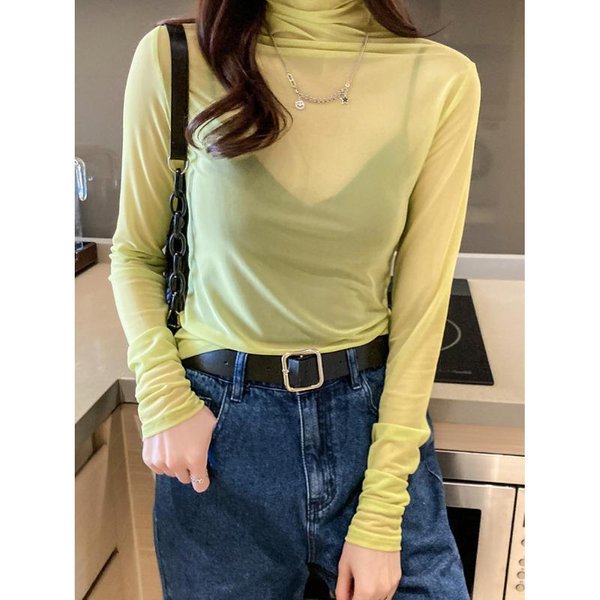 OtoñO E Invierno Nuevo Cuello Alto De Una Sola Capa Camisa Base De Manga Larga Para Mujer Top PulóVer Ajustado 3XL Black-image