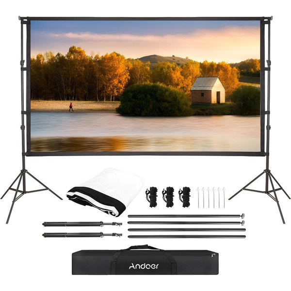 Andoer Pantalla De Proyector PortáTil Con Soporte Pantalla De ProyeccióN De 150 Pulgadas Pantalla De Cine Para Interiores Y Exteriores M-image