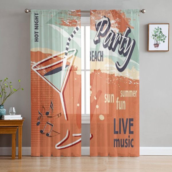 PóSter Fiesta En La Playa Cortinas De Gasa Transparentes Retro Lujosas Para DecoracióN De Sala De Estar Dormitorio Visillos De Ventana Cortina De Tul 135W X 114H(Cm) Beige-image