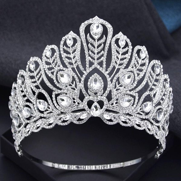 Tiaras Y Coronas Altas De TamañO Ajustable Tiara De Boda Grande Para Novia Tocado Fiesta De Princesa Concurso JoyeríA Para El Cabello Corona Nupcial Gray-image