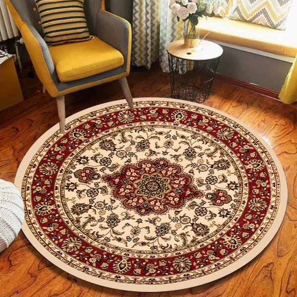 Tradycyjny Orientalny Perski WzóR OkrąGłY Dywanik Vintage Bordowy MięKki Dywan PodłOgowy Do SalonóW Stref Relaksu 40X40Cm-image