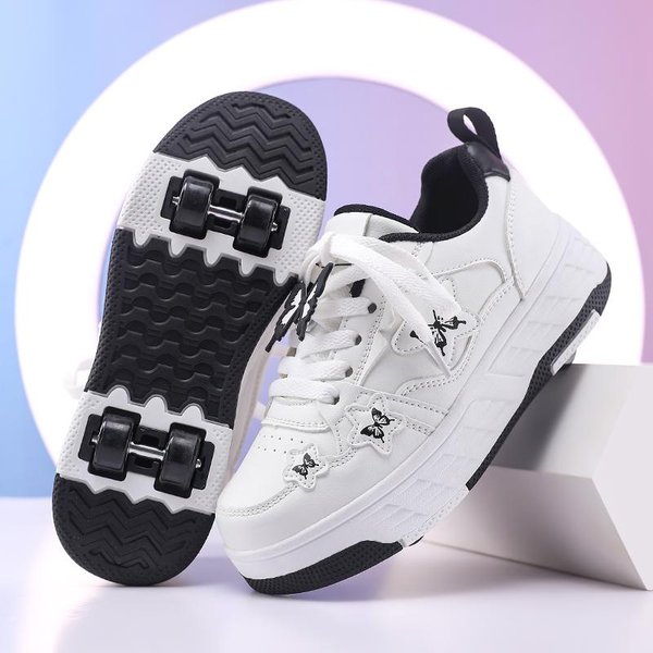 29-40 Botas Deportivas De Cuatro Ruedas Para NiñOs Patinaje Sobre Ruedas Zapatos De Patinaje Estudiante ExtraíBles Zapatos Deportivos Zapatos De Patinaje Para NiñA 35 Negro/Blanco-image