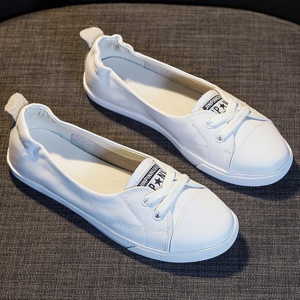 Zapatos Para Mujer Zapatillas Primavera Verano Cuero Genuino Bailarinas Simples Estudiante Slip-On Zapatos Casuales Zapatos De Maternidad Talla Grande 42 34 Gray-image