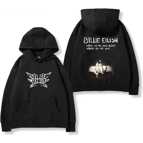 2026 Nueva Sudadera Con Capucha De Billie Eilish Para Hombres Y Mujeres Sudadera De Forro Polar Casual Americana De AlgodóN Suave Holgada Acogedora Y VersáTil M Black-image