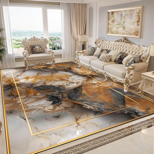 Luksusowe ZłOte Dywany Do Salonu W Stylu Marmuru Dekoracja Europejska Dywaniki Pod Sofę AntypośLizgowe Do Sypialni Zmywalne MięKkie Maty PodłOgowe 60X90Cm-image
