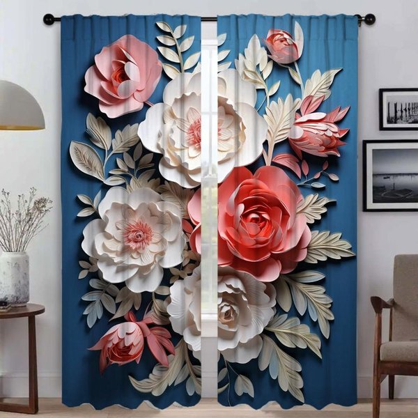 Cortinas Para Sala De Estar Cortina Para HabitacióN 2 Paneles Flor 3D DecoracióN De Halloween Estores Persianas Cortinas De Interior Para El Hogar Divisor W50Xh70Cmx2Pcs-Cl-image