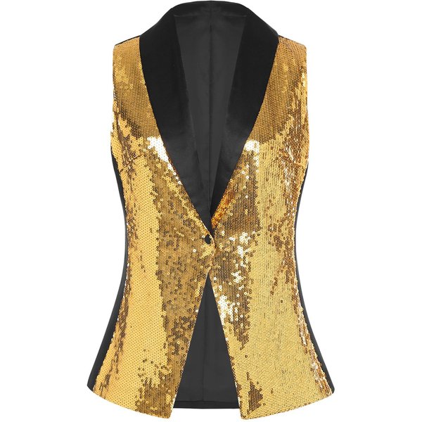 Chaleco Elegante De Lentejuelas Para Mujer DiseñO Sin Mangas Con Cuello En V Todo Combinado Chaleco Traje De Fiesta Boda Banquete M Oro-image