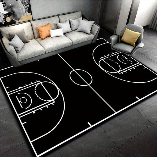 Dywanik Z Nadrukiem Boiska Do KoszykóWki, AntypośLizgowy Dywanik PodłOgowy Do Pokoju DziecięCego, Sypialni, Sportowy WystróJ Domu 120X160Cm 47X63Inch-image