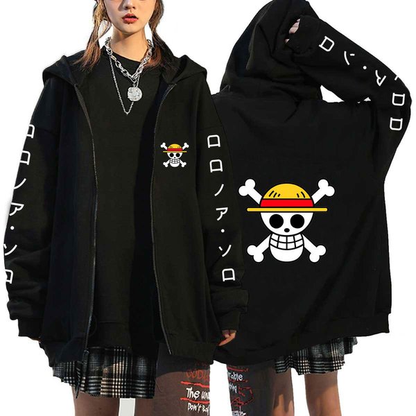 Cosplay Luffy Zoro ONE Piece Anime Bluzy MęSkie Kurtki Casual PłAszcz Z Zamkiem Harajuku Bluza Z Kapturem Unisex Cartoon Bluzy Z Nadrukiem Bluza Z Kapturem Hip Hopowa Streetwear XL-image