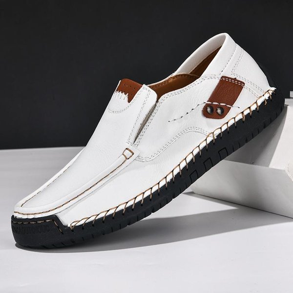 Zapatos De Hombre De Cuero Hechos A Mano Casuales CóModos Slip On Mocasines Zapatos Planos De Cuero Para Hombre Zapatos Para Caminar OtoñO Dropshipping 44 White-image