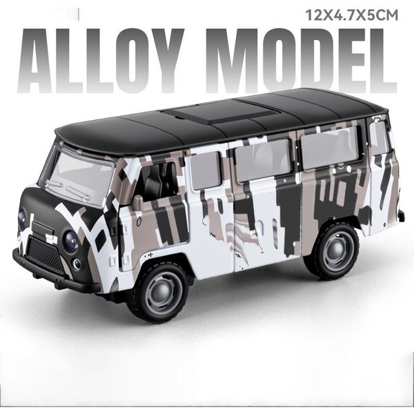 1:36 Uaz Travelers Miniaturowy Model Zabawka Metalowy Odlew SamochóD Drzwi Otwierane NapęDzany Siłą OdciąGu Gumowe Opony Pojazd Wykwintna Dekoracja PółKi Gray-image
