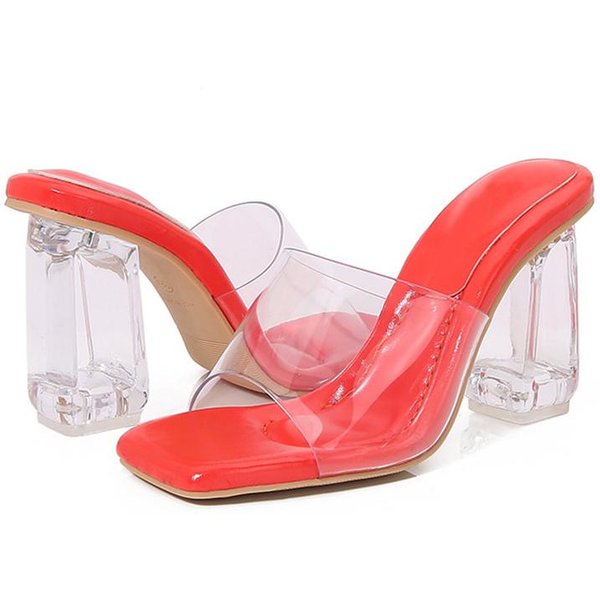 Liyke Rozmiar 35-45 Seksowne Przezroczyste Klapki Kobiety Lato Moda Kwadratowy Nosek Przezroczyste Obcasy Klapki Striptizerka Impreza SandałY Mules Buty 35-image