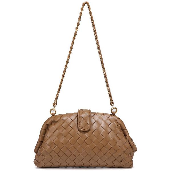 Bolso Tejido, Bolso De Mano, Bolso Nube Personalizado, Bolso De Moda De Hombro Cruzado Para Mujer, Bolso Concha Con Cadena Y Clip Brown-image